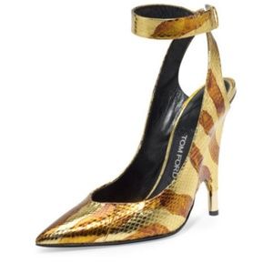 TOM FORD GoldWatersnake Pointy Toe Ankle Wrap Pump
